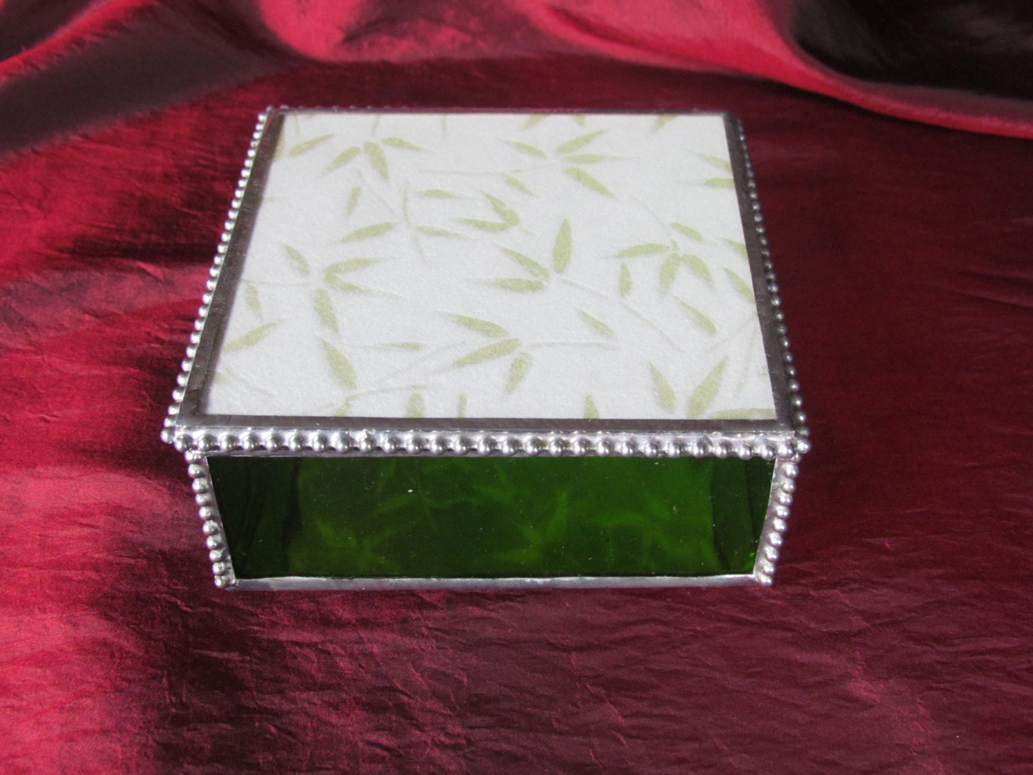 Green Bamboo Stained Glass Jewelry Box