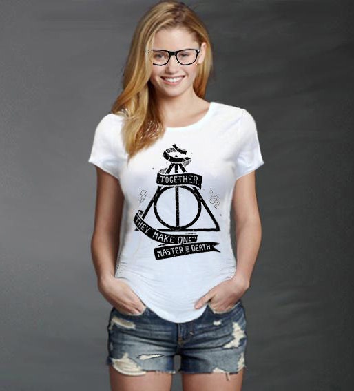 Deathly Hallows Harry Potter Retro Geek College -shirt Women's Girl's Ladies Tshirt Tee