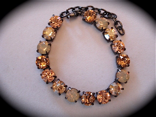 Golden Topaz Tennis Bracelet - Swarovski bracelet, neutral colors, golden rhinestone bracelet, custom length available, handmade not Sabika