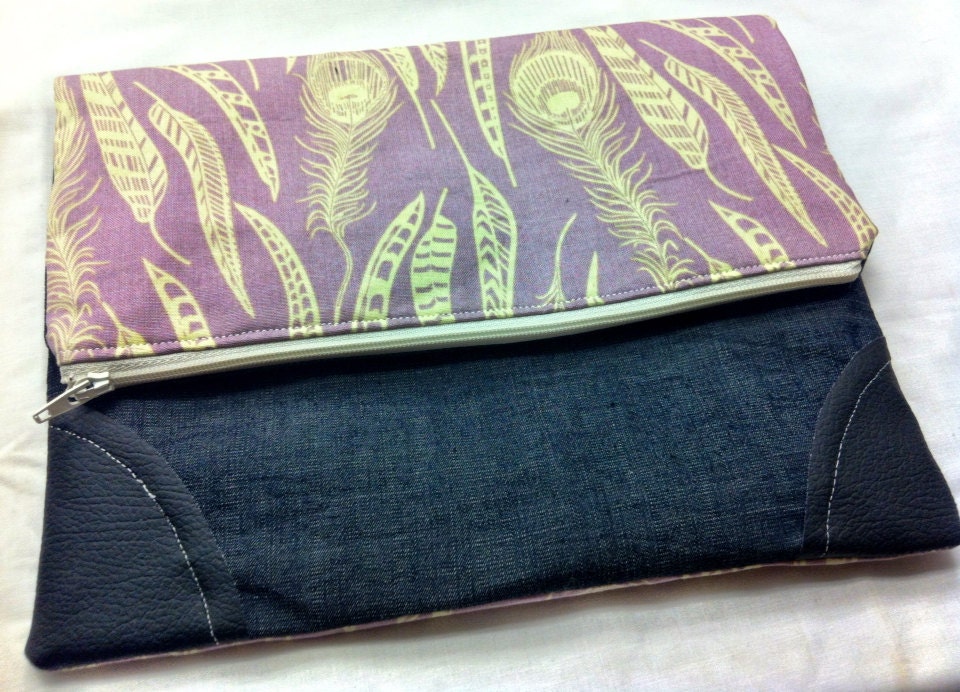Purple feather Fold over clutch sample sale