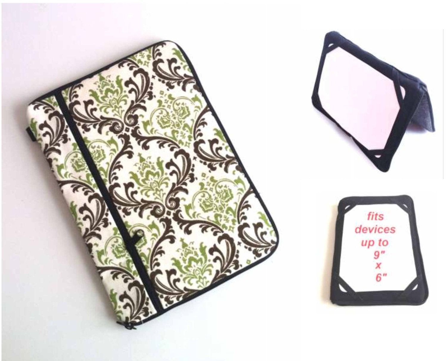 kindle cover/ nook/ ipad mini/ other HARD CASE (FREE personalization) - green brown damask