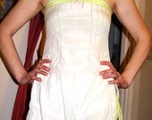 Lovely Vintage Antique Cream with Green Trim Silk Flapper Step In Lingerie Teddy with Ribbon Flower Accent 20s 1920s