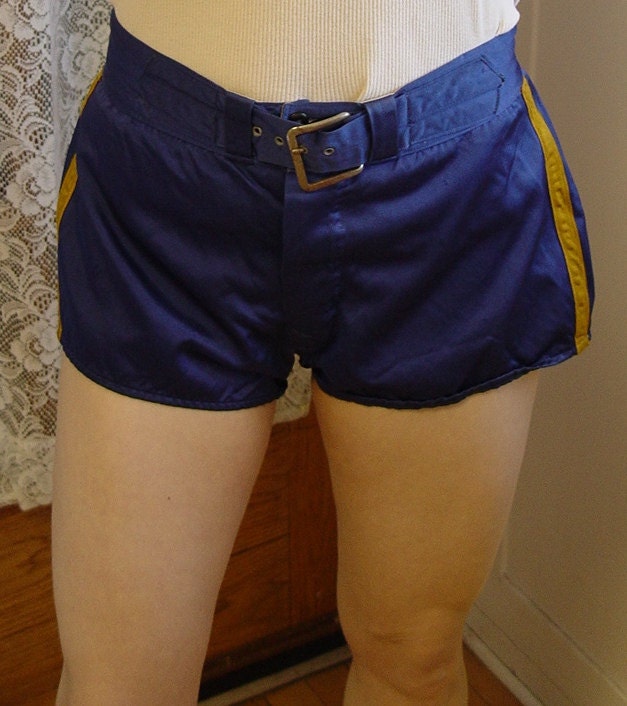 Vintage blue satiny men's athletic shorts sz small Mancave 40s 30s