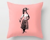 The Fencing Pigeon -  illustrated Pink Cushion Cover / Throw Pillow (16" x 16") iOTA iLLUSTRATION