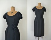 1960s Black Dress / 60s Silk Wiggle Dress