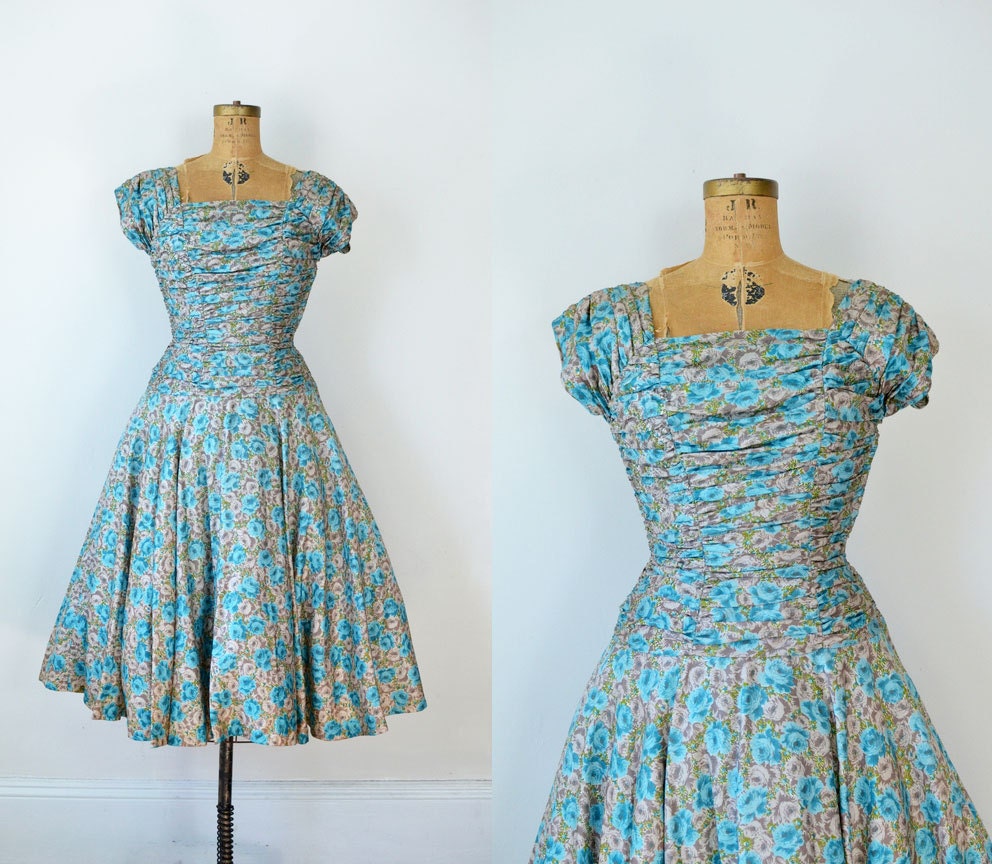 1950s Party Dress / 50s Floral Dress