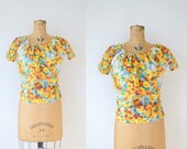 1950s Peasant Blouse / 50s Floral Blouse