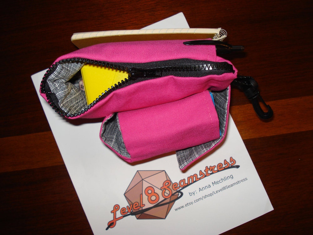 ON SALE Small Multi Use Zippered Pouch With Specialty Deck Pocket for Magic the Gathering or other TCG Decks in Hot Pink Fabric
