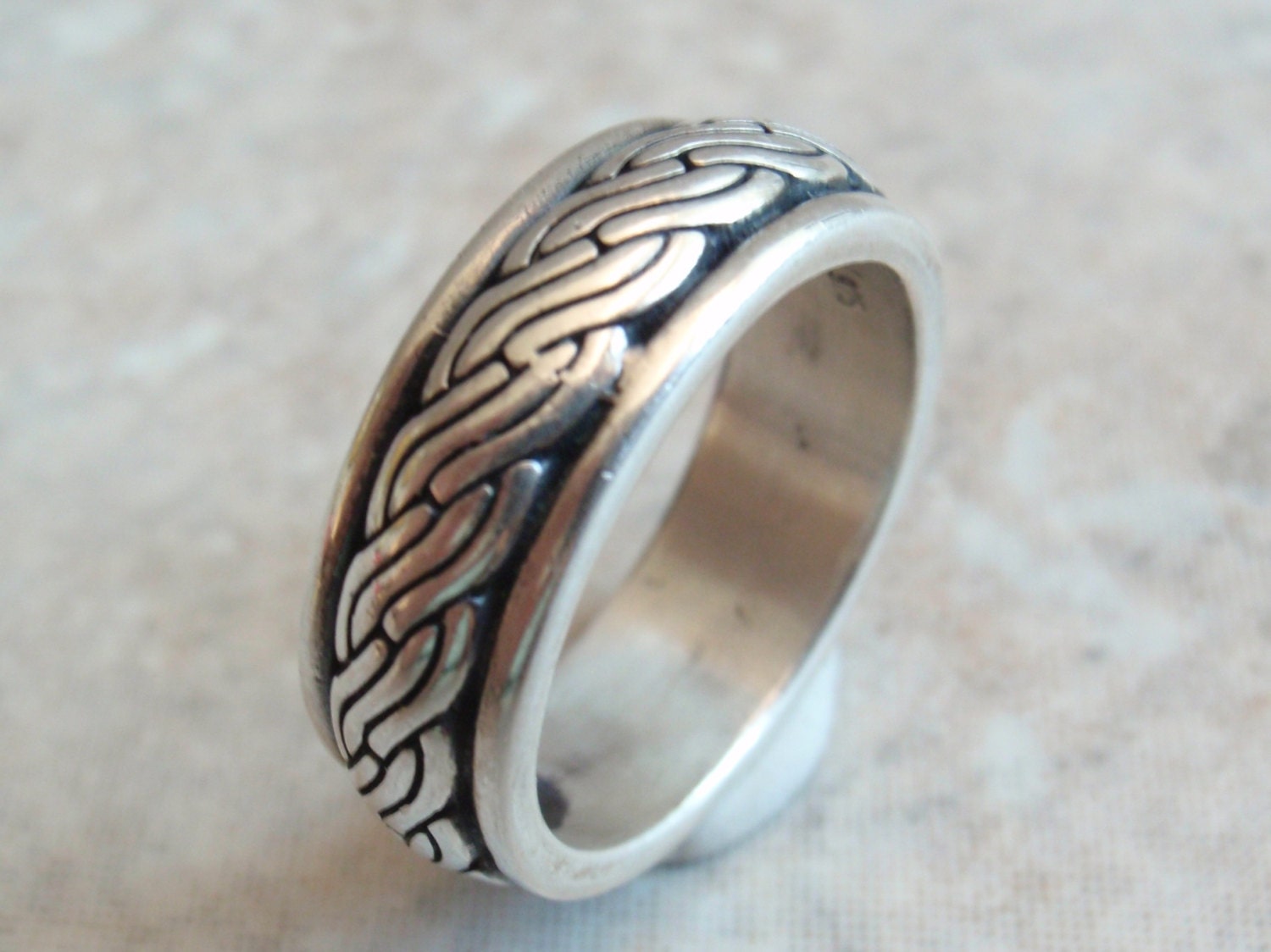 Sterling Silver Ring Rope Band Size 7-1/2 Vintage Estate