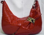 RED Crocodile Patent Leather Lambskin purse with Bow and spotted hair hide accents
