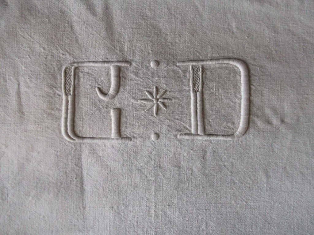 French Vintage Bed Sheet Monogrammed GD