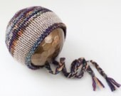 newborn knitted bonnet - photography prop - blue, navy, orange, purple, tan, sand
