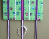Hair Bow Board Organizer with Headband Holder: Bright Green, Purple and Pink Owl Print (16 x 20)