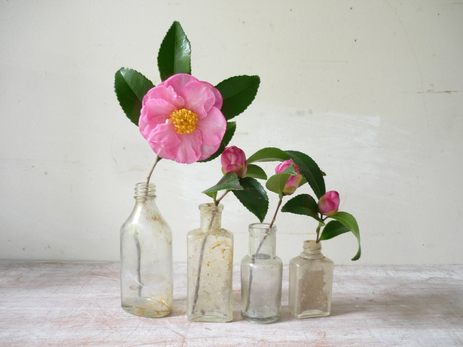 Collection of 4 Antique Bottles - Wedding/Rustic Decor