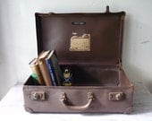 Old Brown School Suitcase - rustic storage/decor/wedding