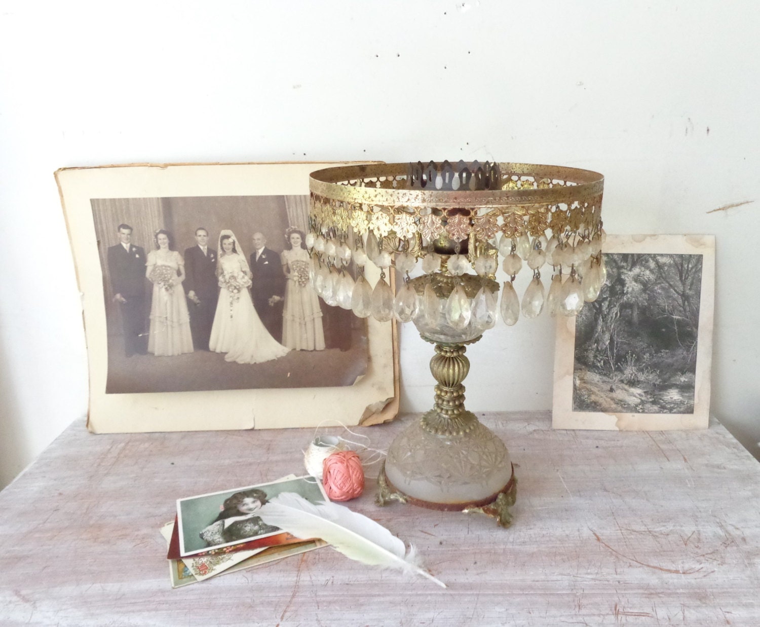 Vintage Glass Chandelier Lamp Base - Rustic Decor - thefoxandthespoon