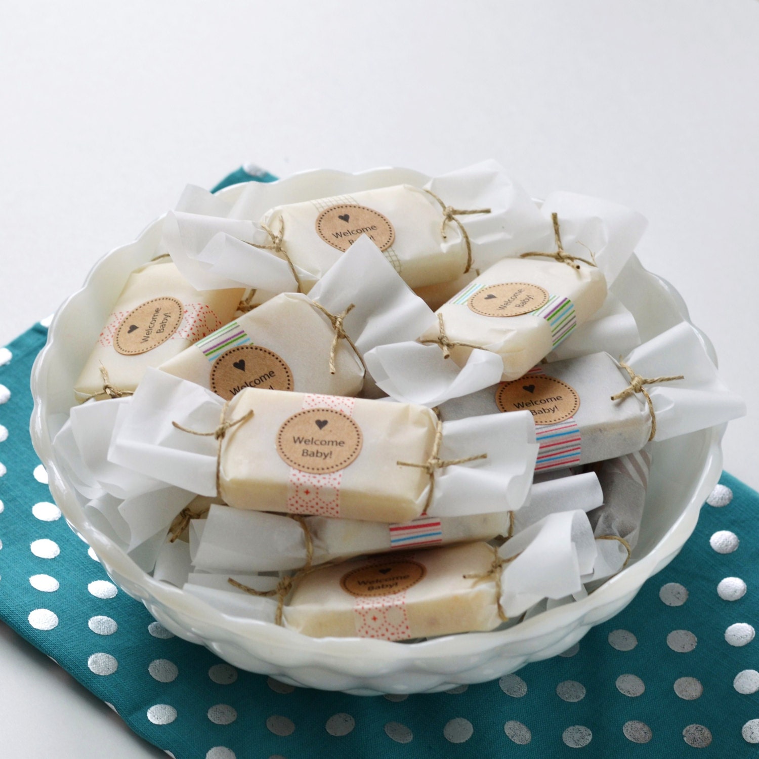 25 Welcome Baby Soap Favors for Baby Shower  - Individually Wrapped - Vegan Cold Process Soap made with organic ingredients