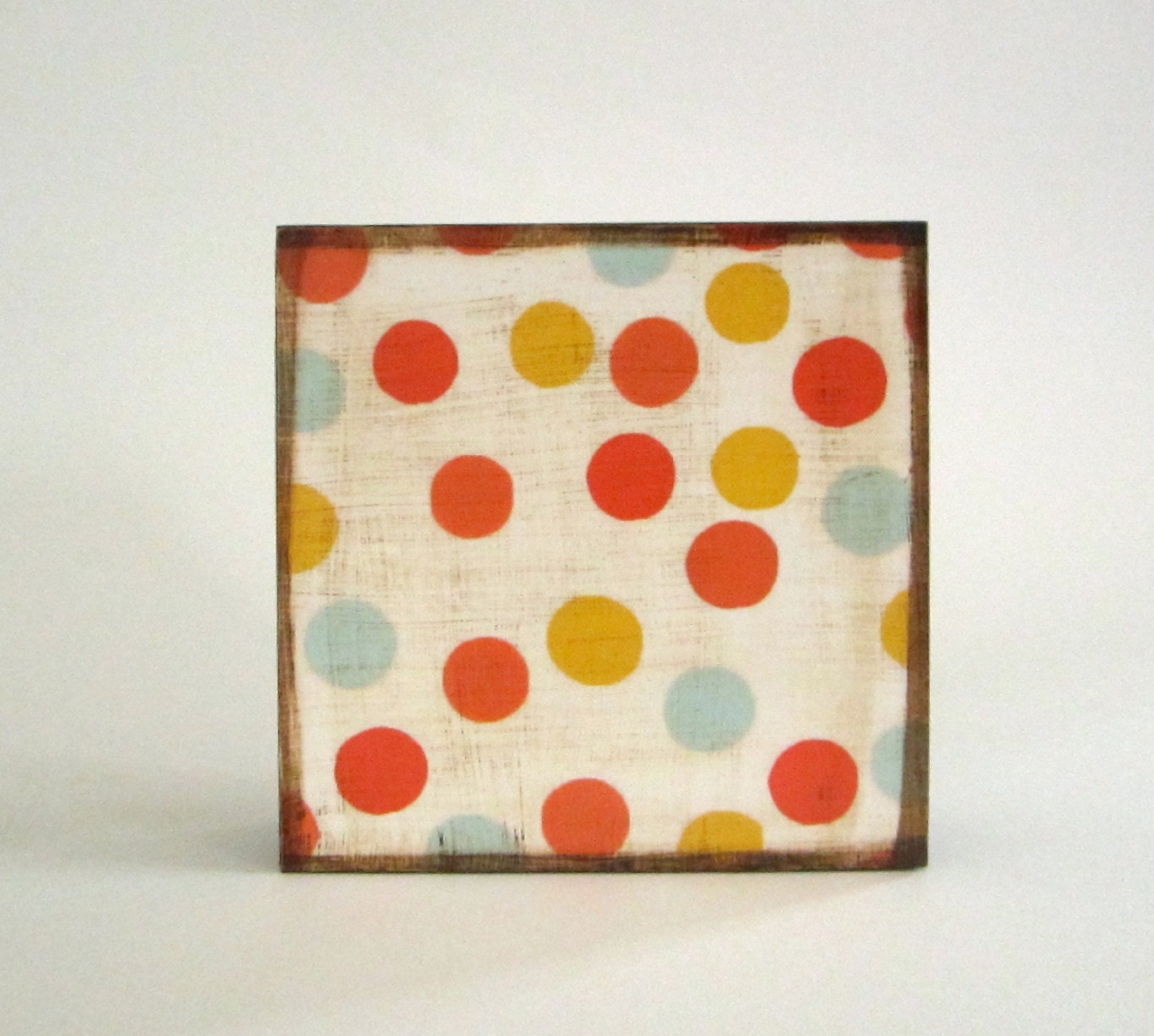Polka Dot Wall Decor l Art Block l Summer Polka Dots 5x5 wood block circles orange red yellow blue flowers redtilestudio
