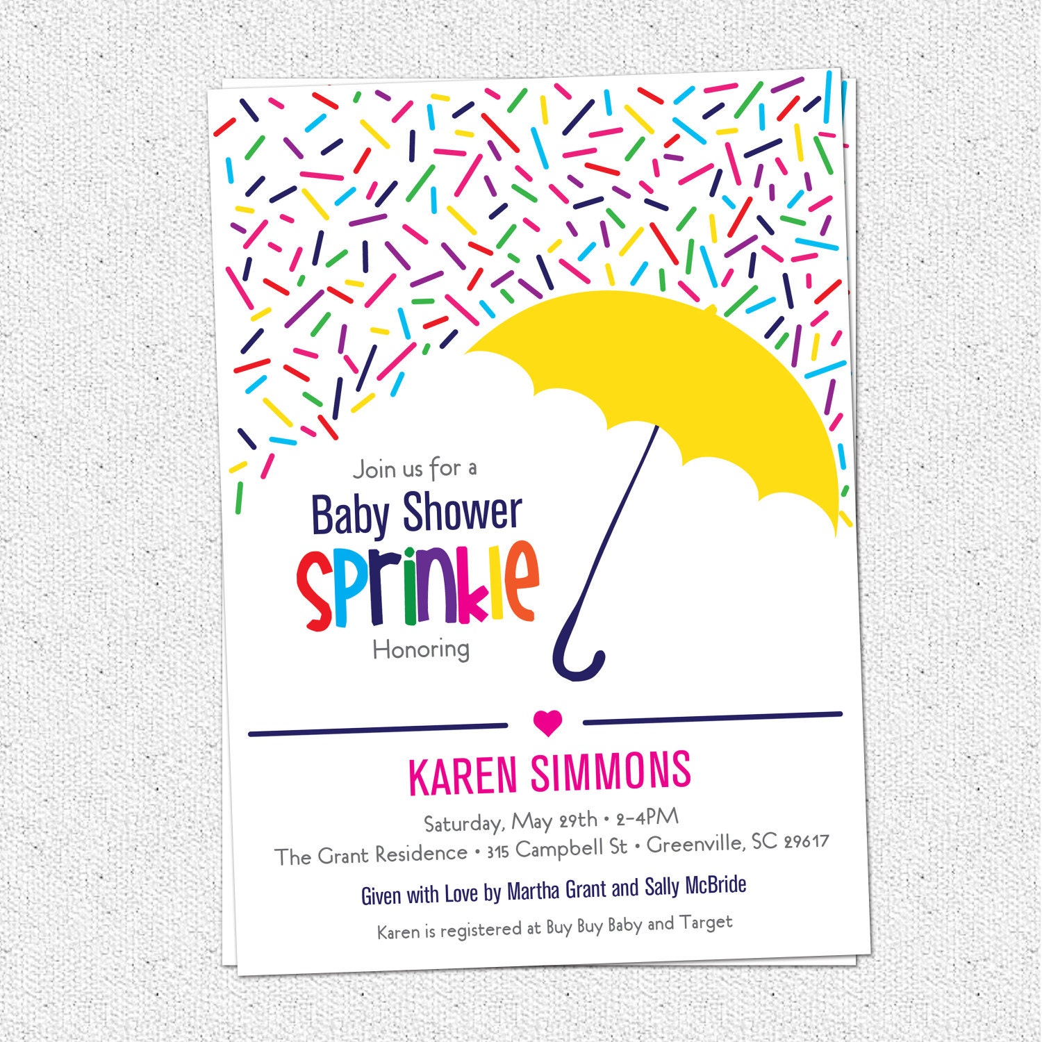 Sprinkle Baby Shower Invitation, Raining Rainbow Sprinkles and Umbrella, Colorful DIY Digital file