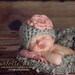 Baby Girl Hat Crochet Chunky Gray and Pink Available in Newborn to 12 Months Photo Prop Choose Colors and Size