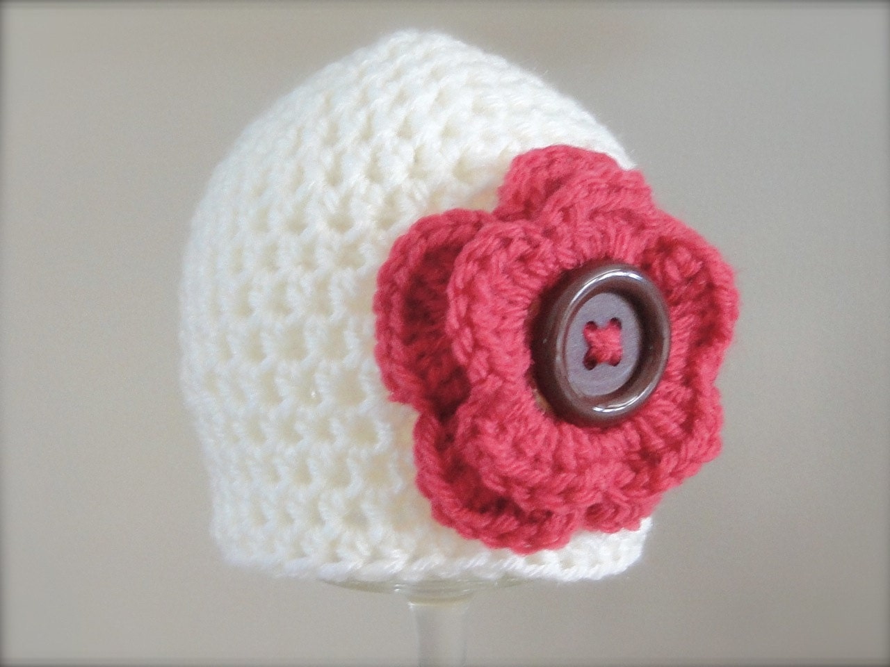 Baby Girl Hat Crochet -Flower and Button -Photo Prop - Design Your Own Hat -Newborn to Toddler