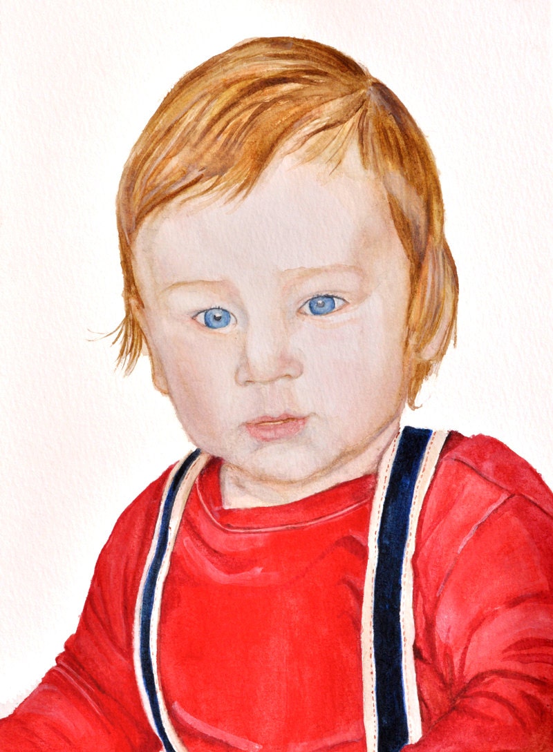 Custom Child Portrait, painted  from Your Photos  - Original Watercolor Painting  size 8x10 inches