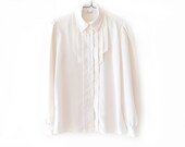 Vintage Ivory Pale Pink Button Up Collared Blouse - Anne Klein Secretary Style Pleated Details