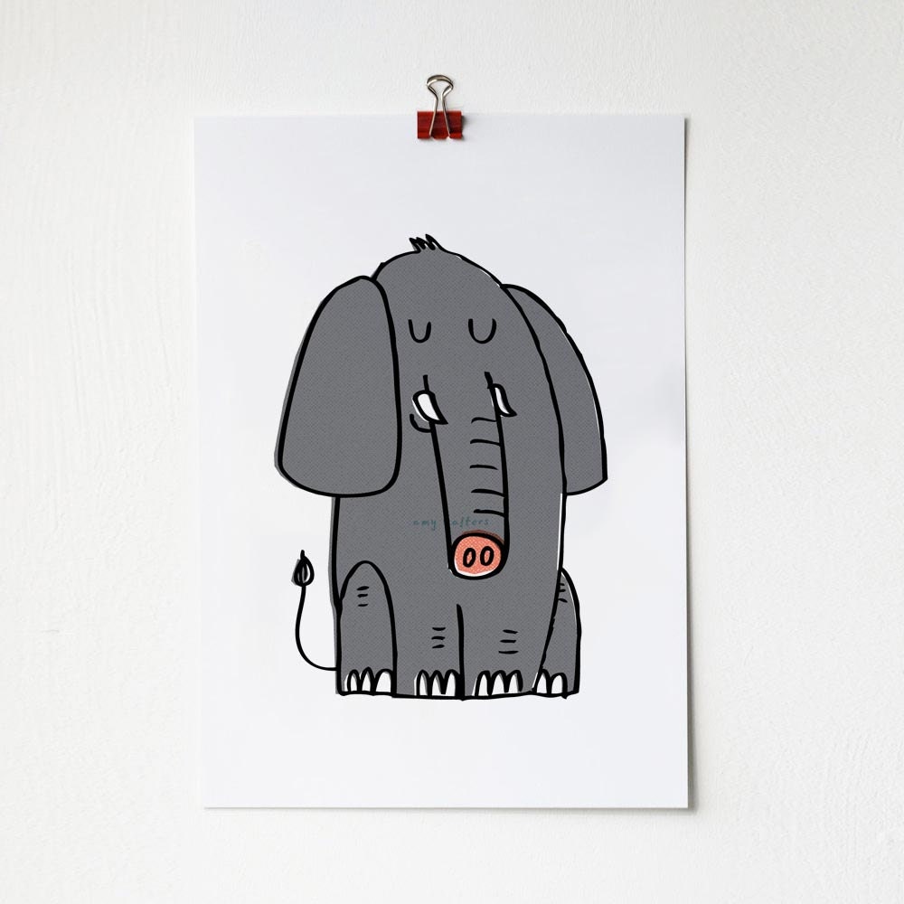 A3 Elephant Illustration Print