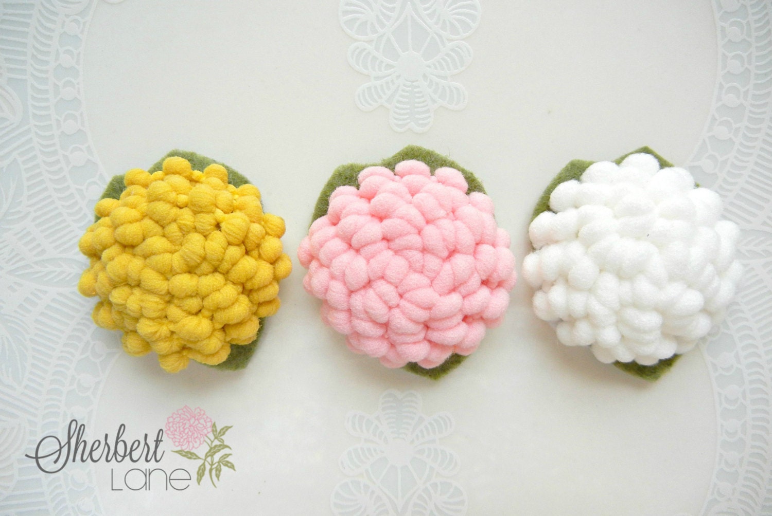 Pick 1 - Baby Headband - Pom Pom Flower Headband or Hair Clip - Mustard Pink or White