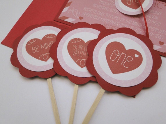 Valentine's Day Heart Cupcake Toppers for Birthday or Shower - Made to Order Il_170x135