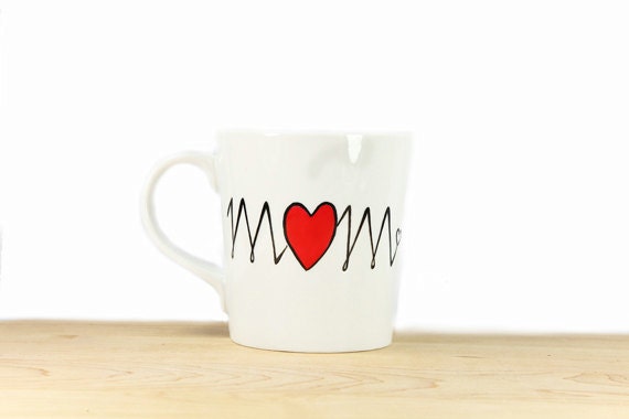 Hand Painted White Ceramic Mug  Gift  for Mom Personalized Ceramic Mom's Mug Hand Painted tea cup   white kitchen decor Decorative Art