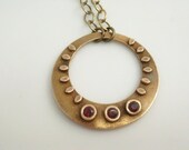 Bronze and Ruby Adorned Circle Necklace - Bronze PMC Necklace