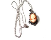 Victorian cameo/ Sterling, carved antique jewelry/ late 1800s-early 1900s.