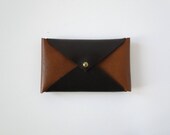 Leather Business Card Case or Wallet - Brown and Black Colorblock