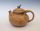 Blue bird teapot, rustic and natural pottery for the Home