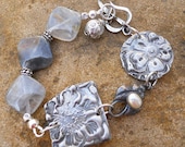 Stamped metal mixed media bracelet