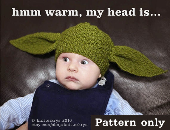 PDF pattern only - Yoda Hat Knitting Pattern - child & adult sizing included