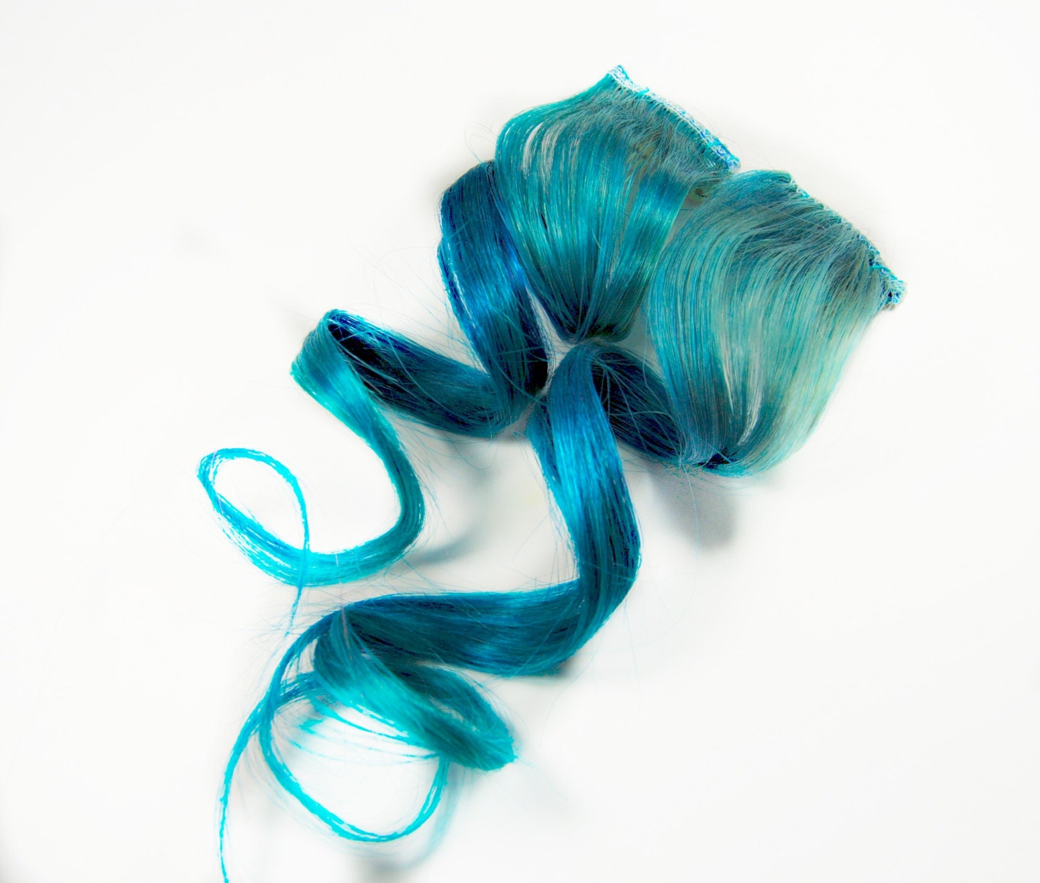 Ocean Tide / Human Hair Extension - Clip In / Bluish Green Deep Blue Teal  / Short Tie Dye Colored Hair