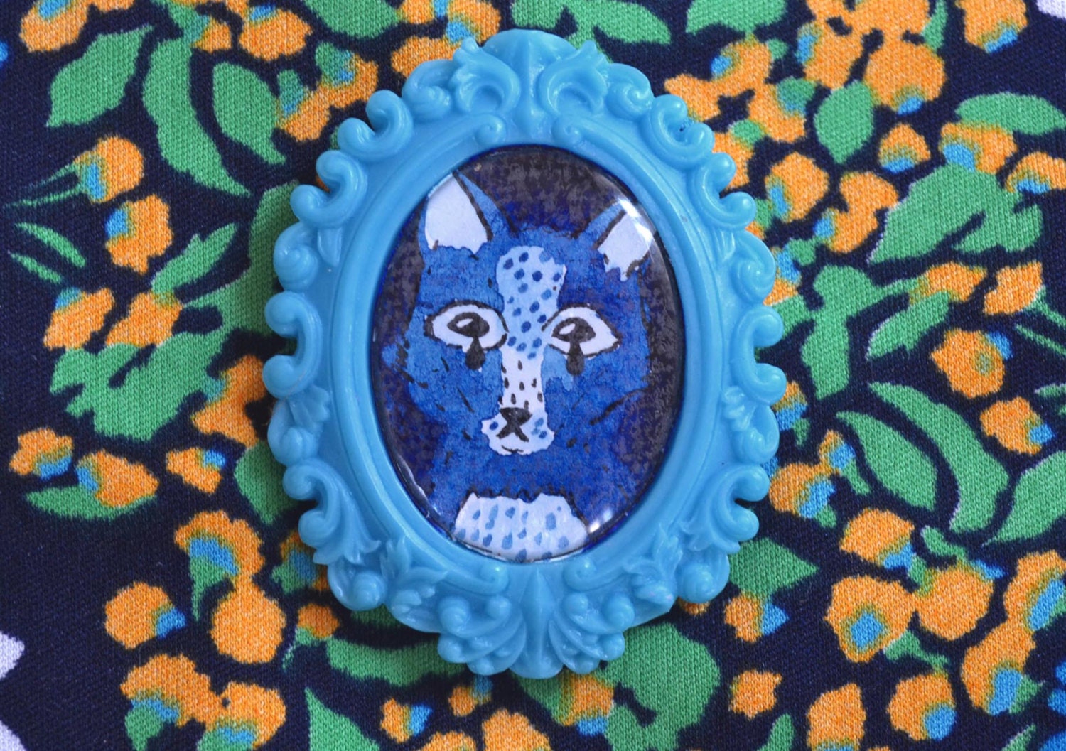 a fox drowned in deep blue-  ooak booch