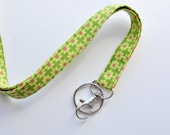 Lanyard ID Badge Holder -  Green with little flower motif