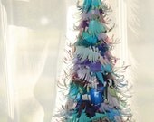 Decroative Arts Unique Paper Fringe Cone Tree Recycled Magazine Teal Turquoise Purple Pink Lavender Cobalt Blue Paper Goods Party Decoration