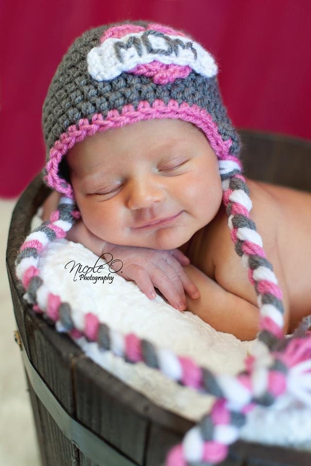 Newborn girl I love mom hat Valentine photo prop grey/pink/white heart tattoo hat