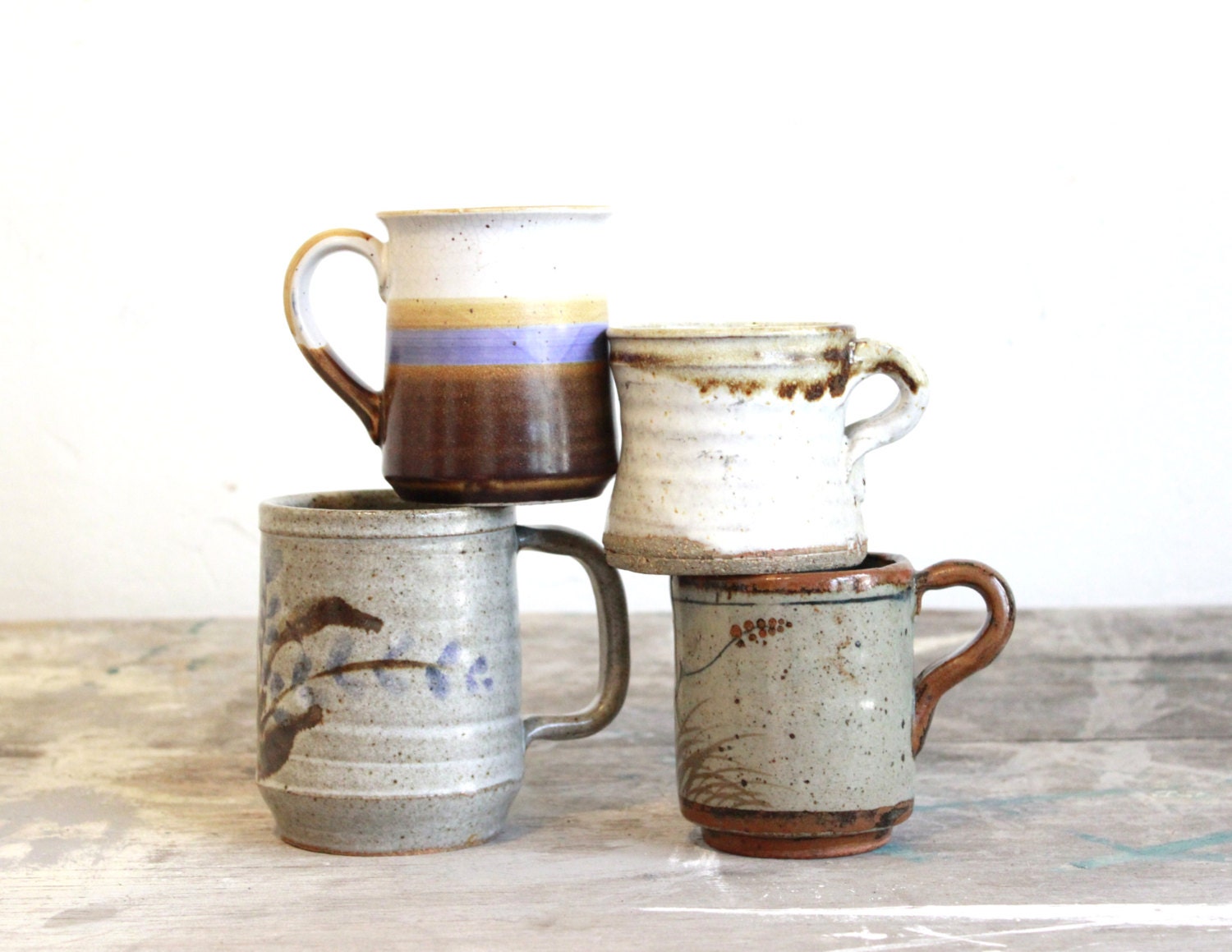 vintage stoneware mugs, set of 4