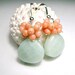 Peach Coral Amazonite Earrings, Peach Mint Earrings, Mint Coral Earrings, Aqua Peach Dangle