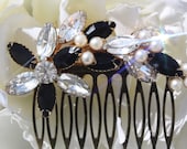 Black Bridal Hair Piece,Black and Pearl,Black Crystal Hair Accessories,Bridal Hair Accessories,Black Hair Comb,Wedding Hair Accessories