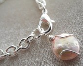 Children's Jewelry: Pink Coin Pearl Charm Bracelet, Wire Wrapped Cultured Freshwater Coin Pearl