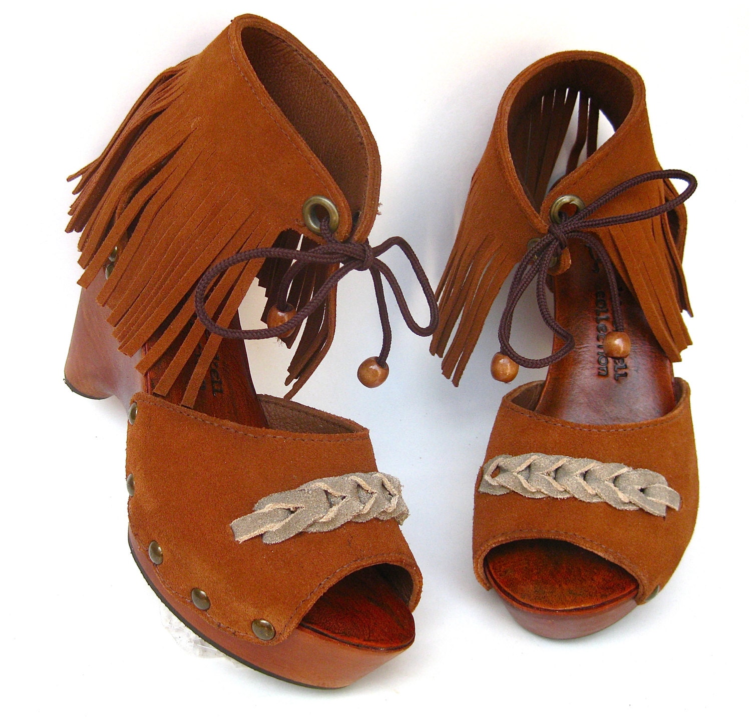 SALE Fringe Clog Shoe in Rust Brown Suede with Grey NOW AVAILABLE in all sizes