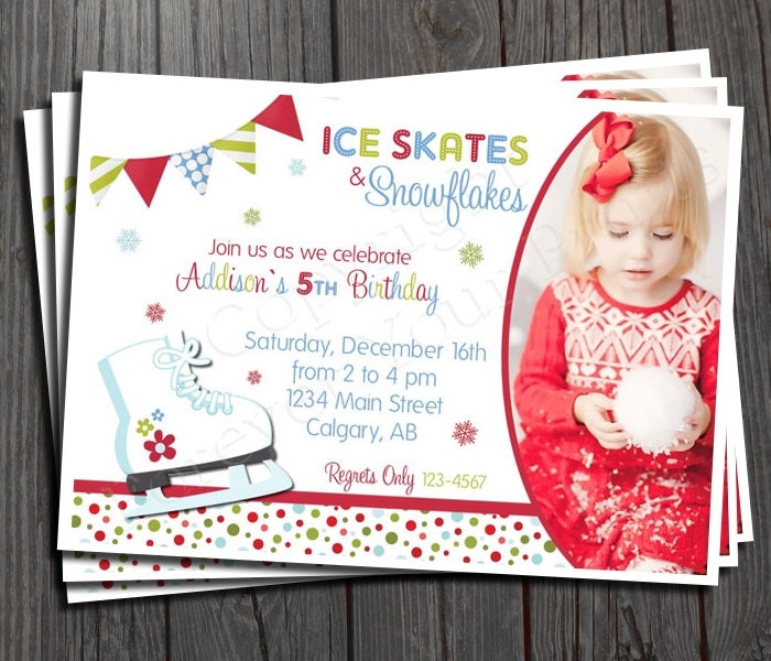Ice Skating Invitation - Party Invite - FREE Thank You Card included