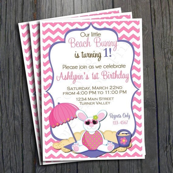Beach Bunny Birthday Invitation - FREE Thank You Card Included Il_570xn