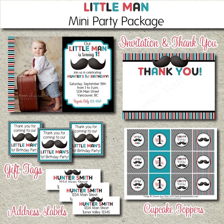 Little Man Party Package - Party Invite - Printable Il_570xn